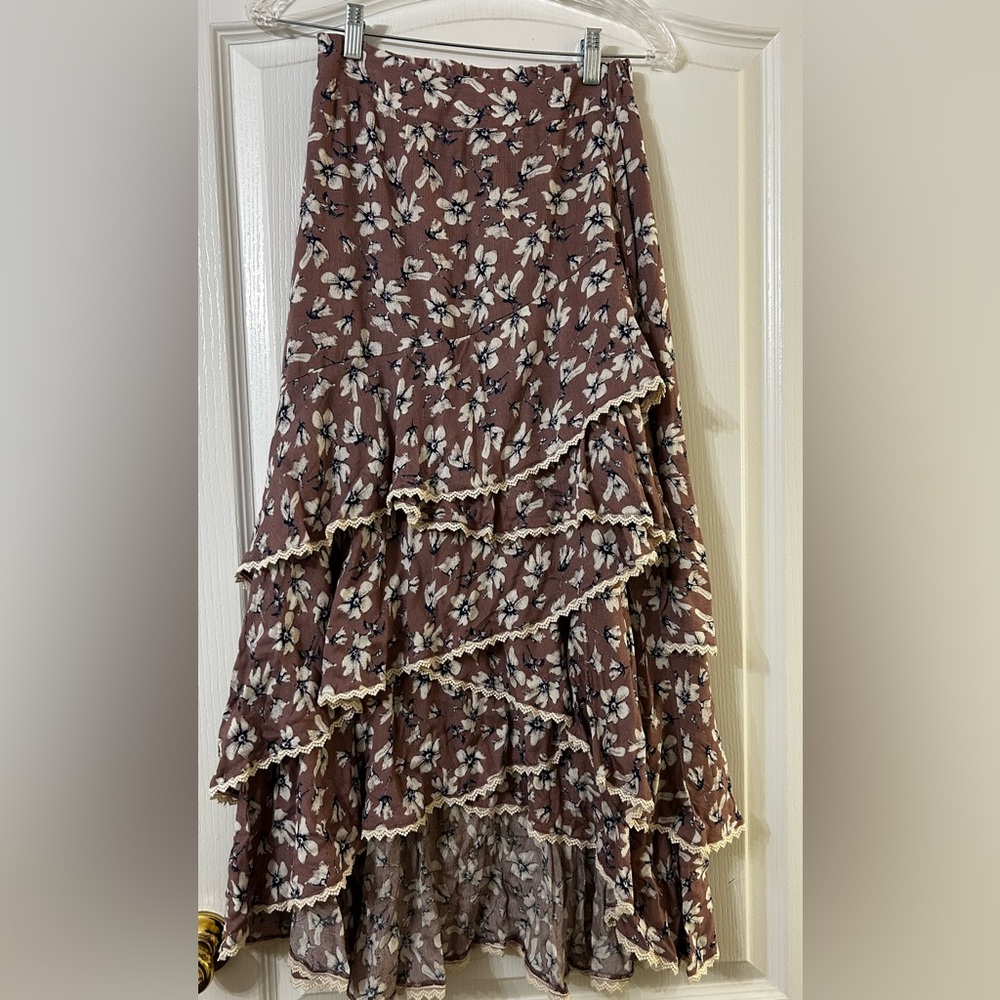 George Brown Floral Asymmetrical Ruffle Maxi Skirt